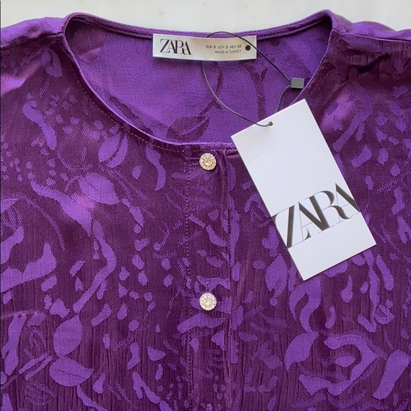 NWT Zara Purple Jacquard Cropped Blouse - Picture 3 of 10